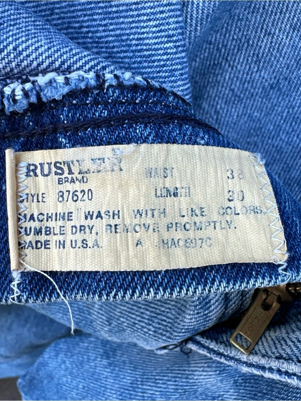 VTG 70s-80s Rustler Jeans Yellow Tag Distressed 36 x 30